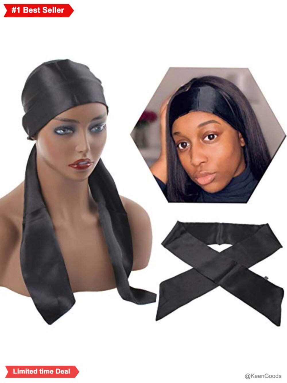 Satin Edge Scarf Wig Grip Band Hair Wrap for Yoga Makeup